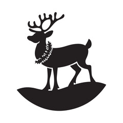  Reindeer Silhouette with Garland silhouette vector art black color design and solid white background 