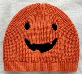 Halloween Party Ribbed Knit Hat Beanies For Masquerade, Party Halloween Beanie Cap, Halloween Knitted Hat Halloween Cosplay Hat Beanie on Isolated Grey Background. Orange Hat Beanie. Top-10 everyday 