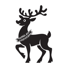  Reindeer Silhouette with Garland silhouette vector art black color design and solid white background 