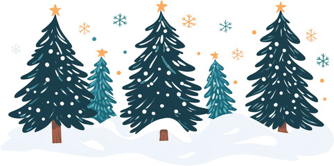 Obraz premium Christmas tree clip art, hand-drawn, isolated on transparent background, digital illustration for holiday, Christmas, winter, decoration, and creative projects.