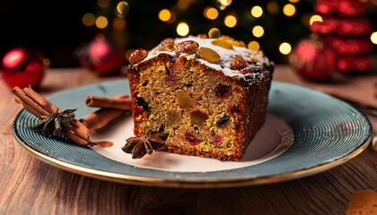  A slice of traditional English Christmas fruitcake is served as a rich and indulgent desser_1(233)