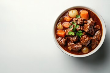 Beef stew with carrots and potatoes in bowl