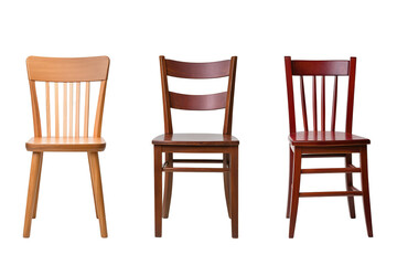 Fototapeta premium Four wooden chairs are lined up next to each other. on transparent background.