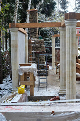 construction process of pergola pergola with columns and wooden beams