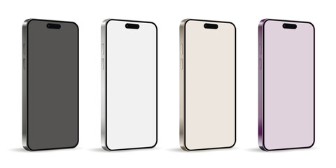 Set of smartphones in different colors side view