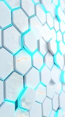 Fototapeta premium A zoomed-in picture of a white and blue hexagonal object reflecting sunlight off its six-sided surface
