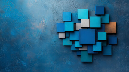 A blue and yellow wall with wooden panels. The blue and yellow colors are arranged in a way that creates a sense of depth and texture. The wooden panels add a natural