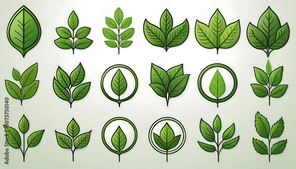 Poster a set of leaf icons on a white background with elements for natural eco and vegan labels in_1(199)