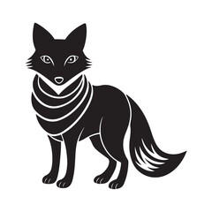  Winter Fox with a Scarf Silhouette  vector art black color and solid white background