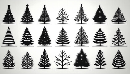 Obraz premium A set of Christmas tree silhouettes and pine icons in various shapes and sizes as monochrom_1(194)
