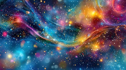 Obraz premium A vibrant expanse brimming with multitudes of stars and a cerulean sky adorned with abundant white and yellow celestial bodies