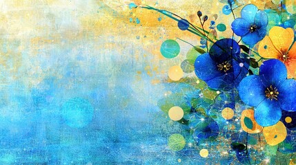   A canvas featuring vibrant blue and yellow blossoms against a backdrop of the same hues, providing room for inscription or additional imagery