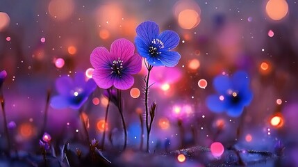   A few purple blossoms atop a verdant meadow alongside a sea of violet and pink petals