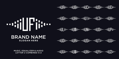 Set of audio, equalizer, and music logo design initial u combine with letter a to z and white color