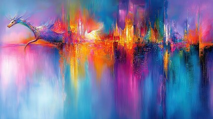 Naklejka premium Horse amidst cityscape with towering buildings & blue sky in background