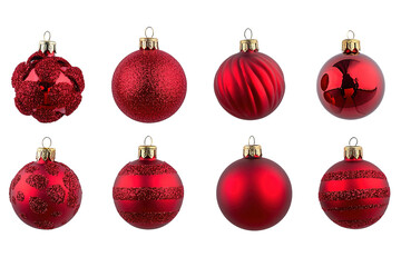 A collection of red glass ornaments. on transparent background.
