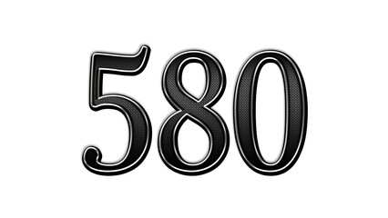 black metal 3d design of number 580 on white background.