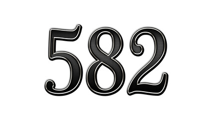 black metal 3d design of number 582 on white background.