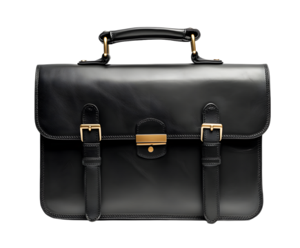 Black leather briefcase isolated on transparent background