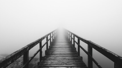Obraz premium A Bridge in foggy day. Black and white illustration.