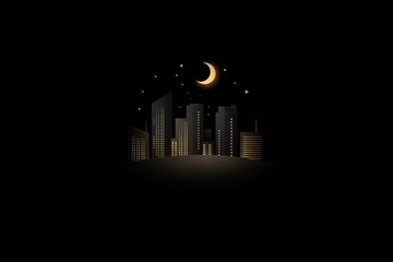 Explore a stunning nighttime cityscape with radiant skyscrapers and a serene moon