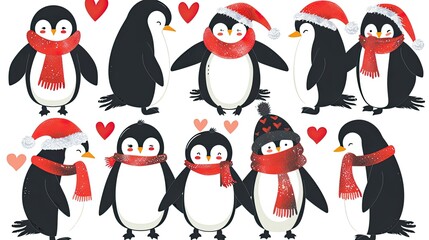 Obraz premium A set of cute cartoon penguins 