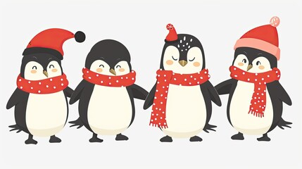 Fototapeta premium A set of cute cartoon penguins 