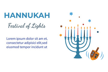 Hanukkah.Traditional Jewish festival of light.Background for banner ,poster, web design. Vector illustration on a white