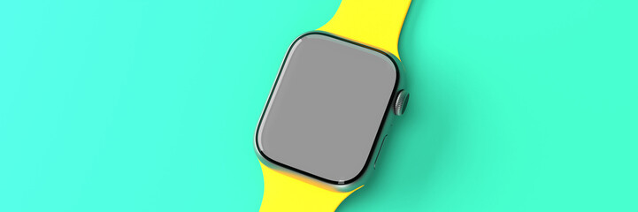 Colorful smartwatch mockup with transparent display and copy space for content and text.