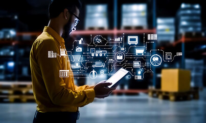 Icons illustrating key aspects of supply chain management.