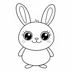 Obraz premium Educational coloring book for kids, rabbit, cute bunny, cartoon style, linear art.