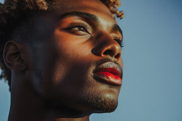 Gros plan sur le visage d'un jeune homme noir avec cheveux blonds