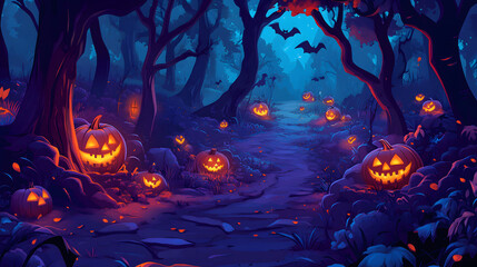 Dark Forest Path Cartoon Halloween illustration vector