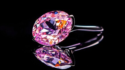 Fototapeta premium Close-up of pink diamond ring against black background