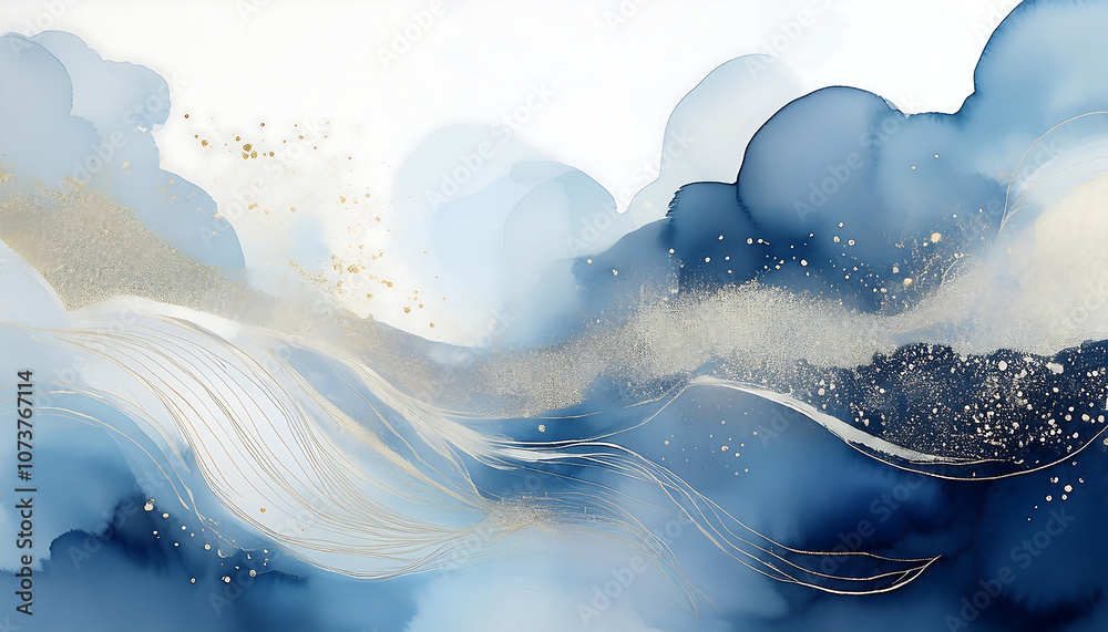 Poster a minimalist design features a serene abstract background with watercolor clouds, small_1(112)
