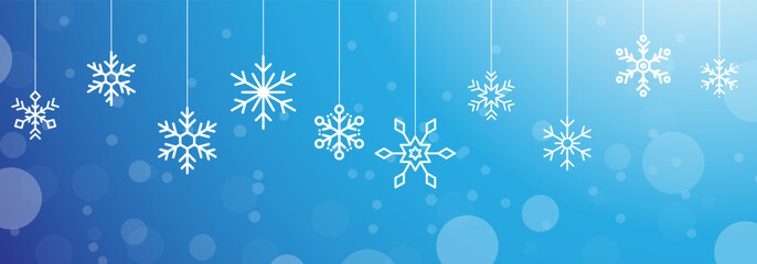 white crystal flakes and snow with blue background for Christmas banner, wallpaper for covers, templates