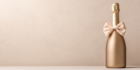 Elegant champagne bottle with a bow, perfect for celebrations and special occasions against a neutral background.