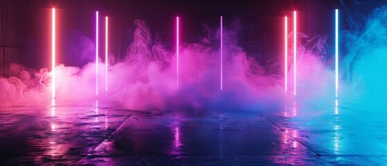 Colored neon light with smoke