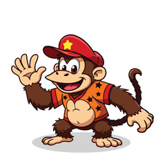 Cheerful Cartoon Monkey in Red Hat