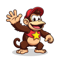 Cheerful Cartoon Monkey in Red Hat