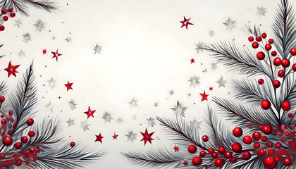  A festive Christmas template features a Christmas tree with red berries and silver star_1(65)