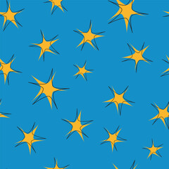 Obraz premium Vintage seamless pattern with 50s and 60s stars with black outlines on blue background