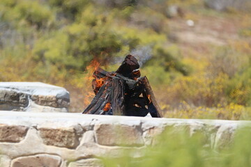 Close up on a contained fire area