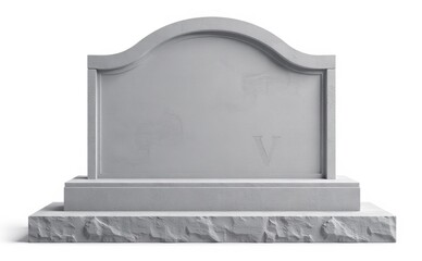 Simple Grey Headstone with Rounded Top, Crafted From smooth stone on white background 