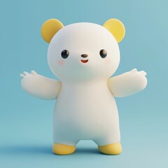 Adorable Minimalist Cartoon White Bear Character on Blue Background &ndash; Perfect for Kids and Nursery 