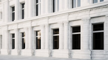 Close-up of the facade of a building with white columns.