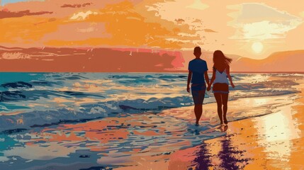 Fototapeta premium walk on the beach, valentine day