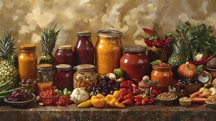 A Homestyle Display of Achar on a Vibrant Tapestry - Celebrating the Rich Story of Cultural Culinary Traditions