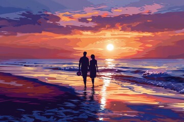 Fototapeta premium walk on the beach, valentine day
