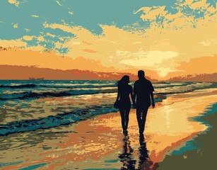 Fototapeta premium walk on the beach, valentine day